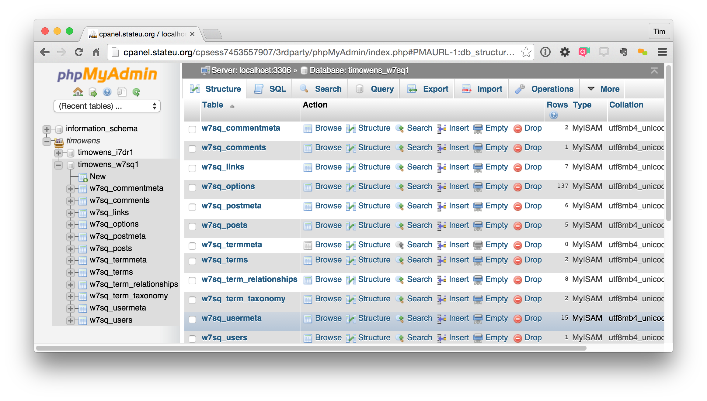 Screenshot of phpMyAdmin