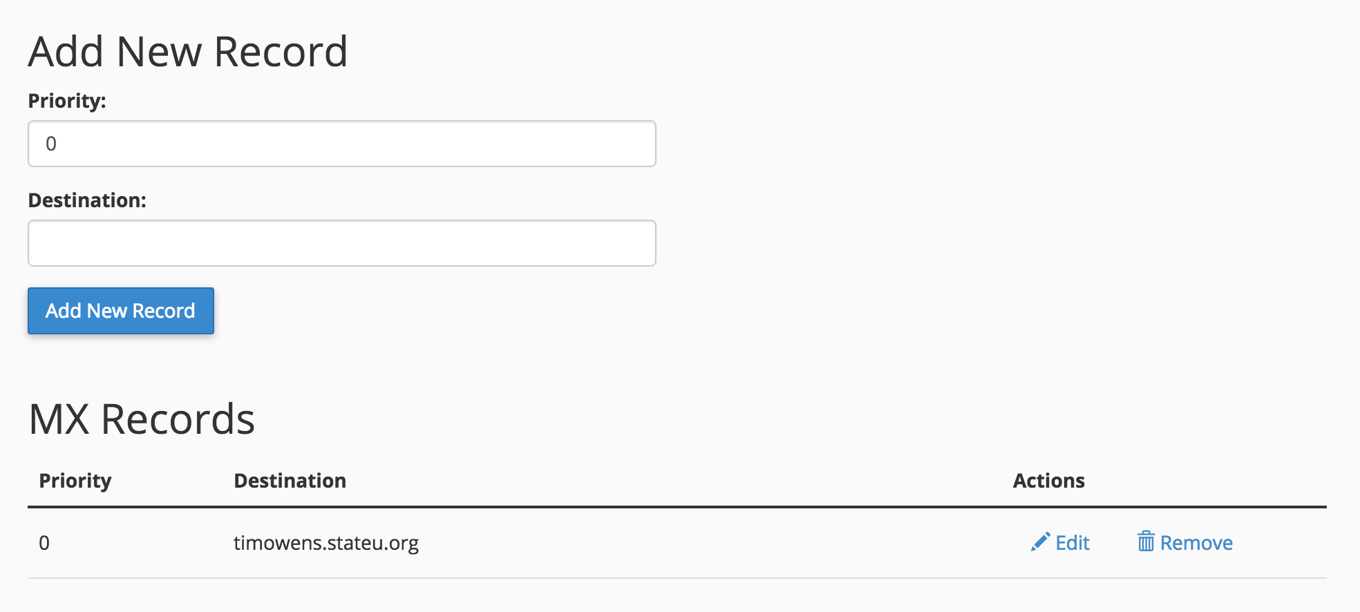 MX Entry Editing Interface