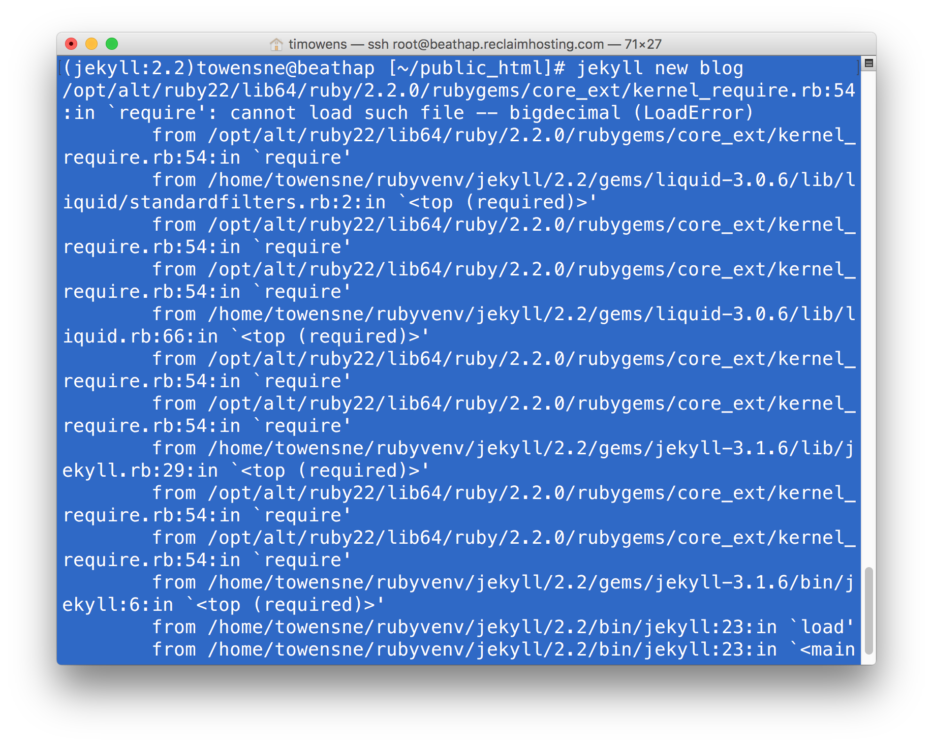 Jekyll Error cannot load bigdecimal