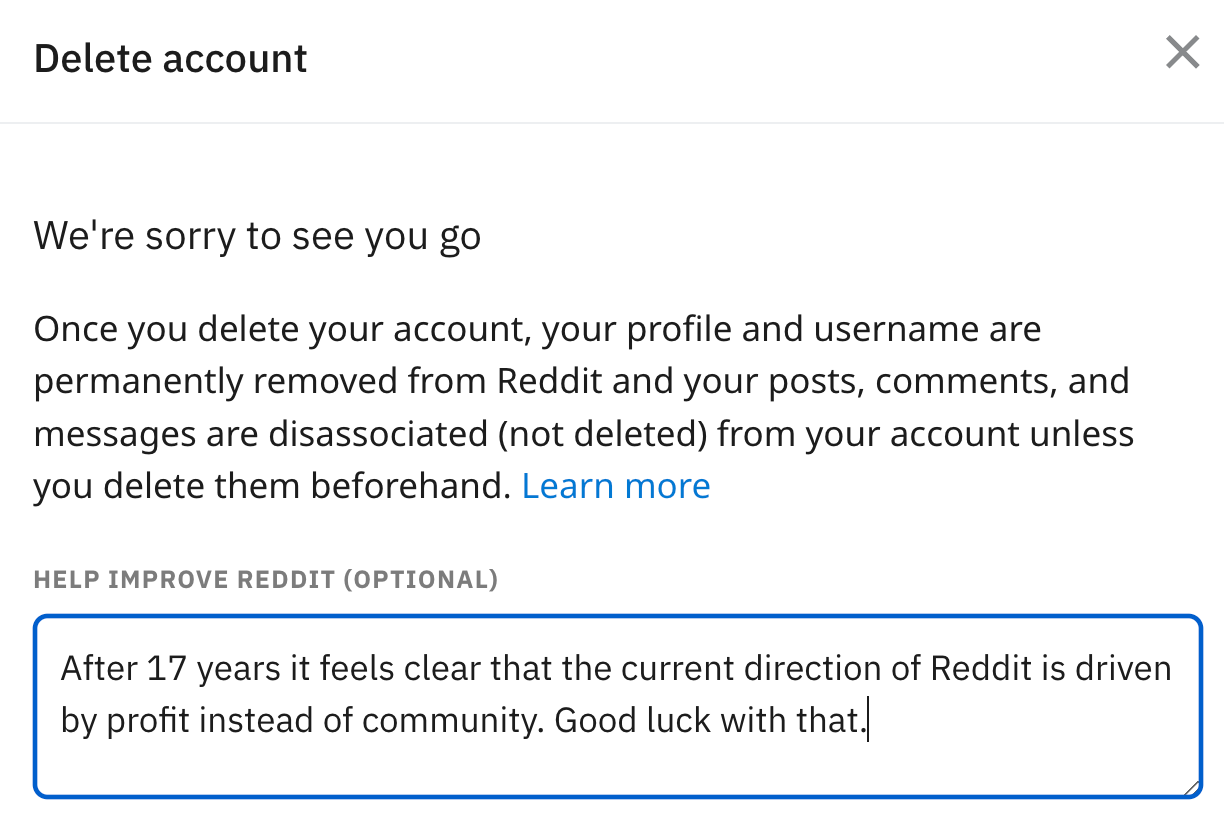 Goodbye Reddit